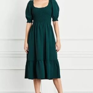 Hill House Louisa Crepe Nap Midi Dress Botanical Gardens Dark Green Small Pocket